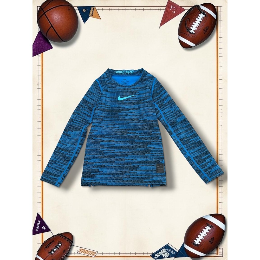 Nike Pro Dri-FIT All Over Print Fitted Long Sleeve Training Top Kids Size Small